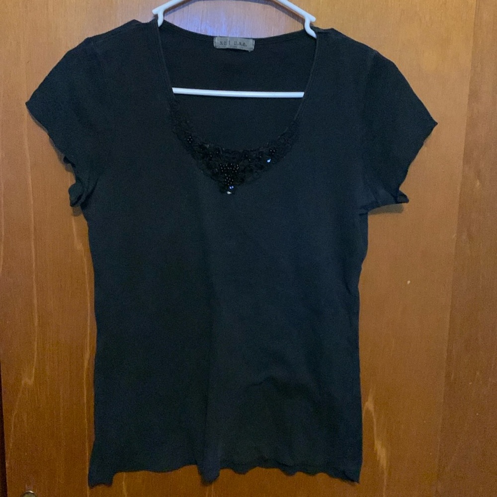 Black Tee with beading